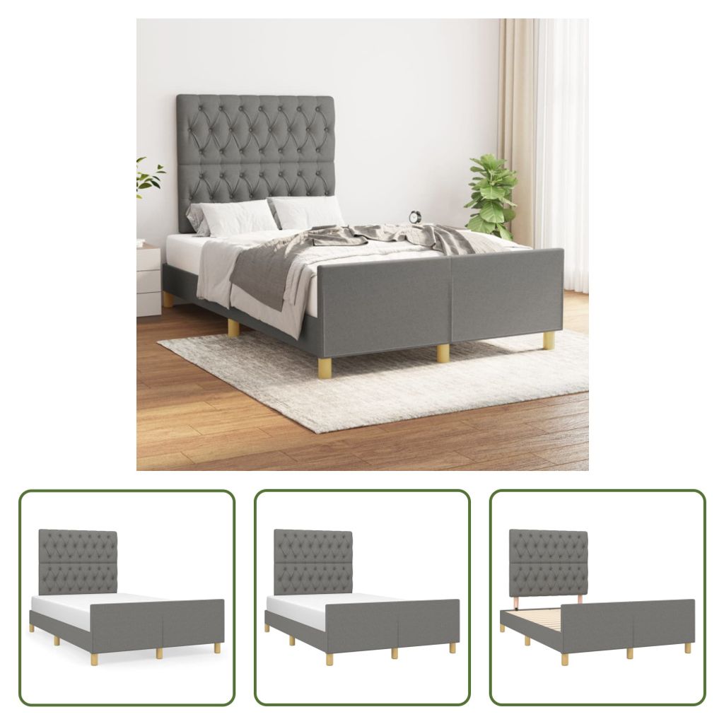 The Living Store Bettgestell mit Kopfteil Dunkelgrau 120x200 cm Stoff