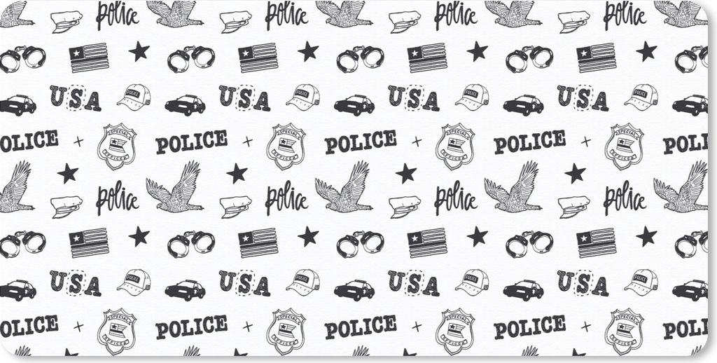 MuchoWow Schreibtischunterlage Polizei - Amerika - Handschellen - Muster 80x40 cm - XXL Mauspad - Gaming Mauspad