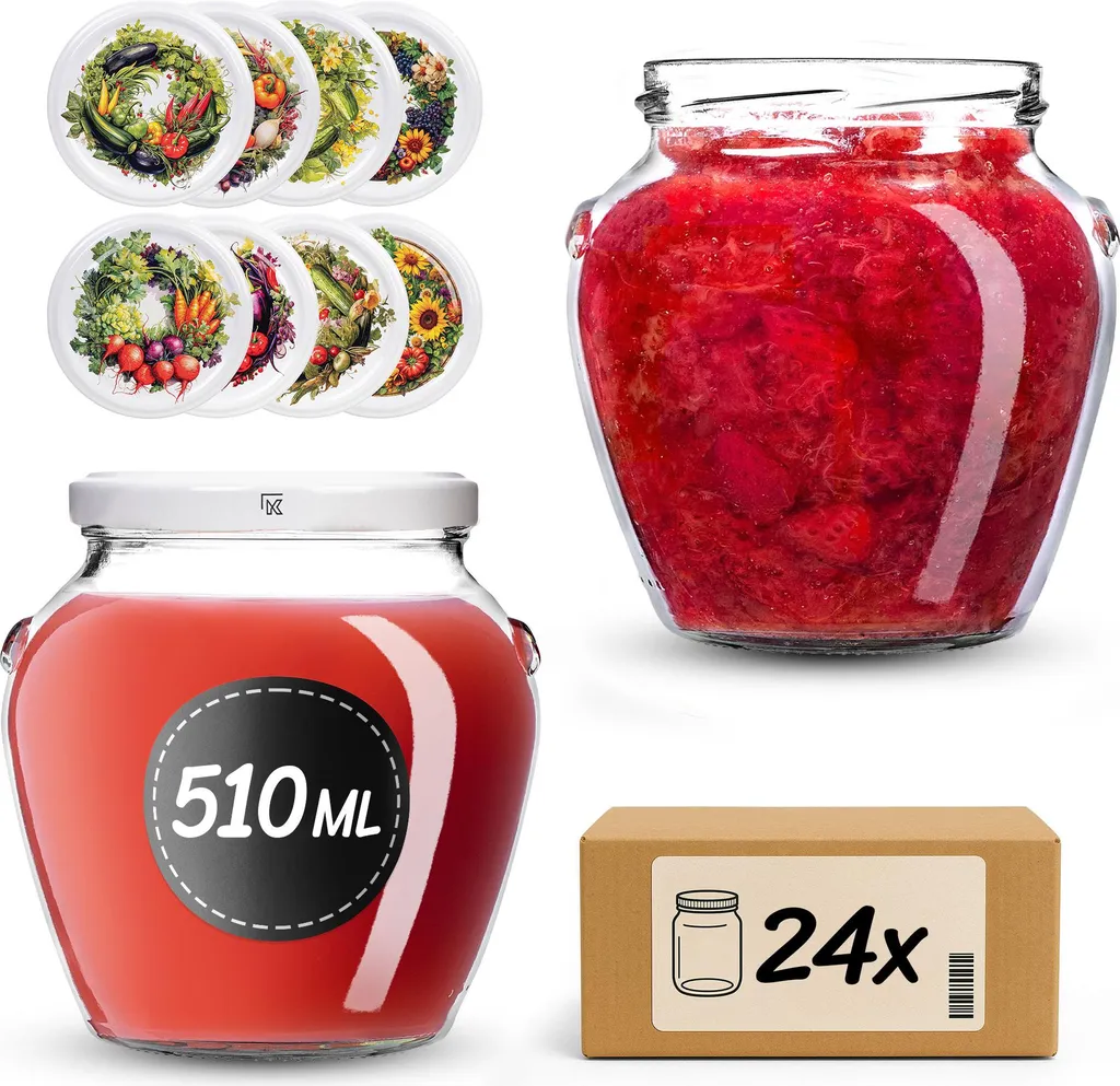 KADAX 24 Barattoli Vetro 510ml per Conserve - Tappo fi82mm Orto