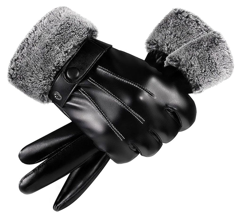 Paar Herren-Kunstlederhandschuhe, wasserdicht, winddicht, Touchscreen-kompatibel, fleecegefüttert, Outdoor-Fahrradhandschuhe, warme, dicke Thermoh...