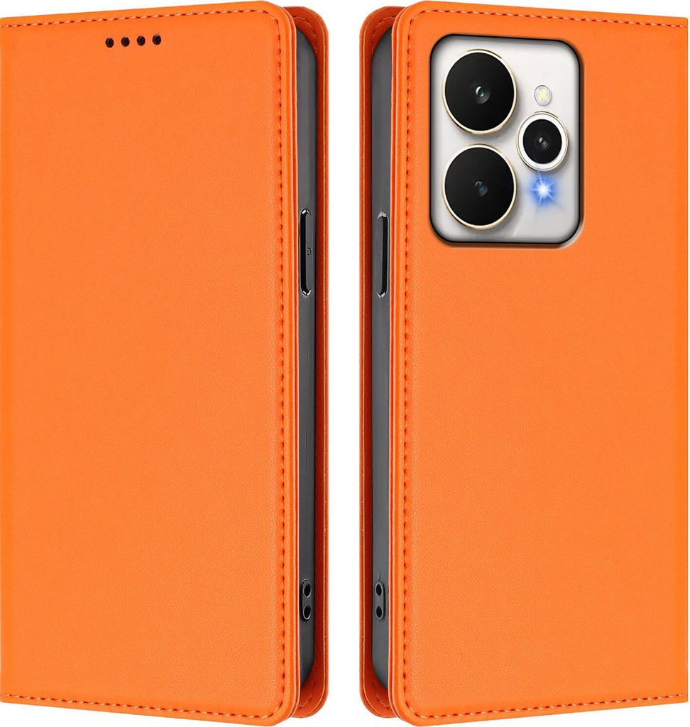Handyhülle für Realme 15 /Realme 15 Pro 5G, Kunstleder Klapphülle Stoßfeste Magnetische Hülle mit Ständer Orange
