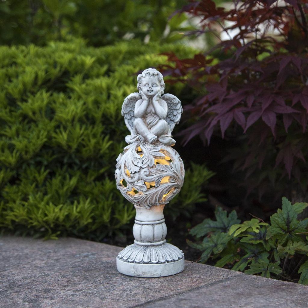 LED Solar Gartenfigur Grabdeko Engel - 1 warmweiße LED - H: Produktbild 
