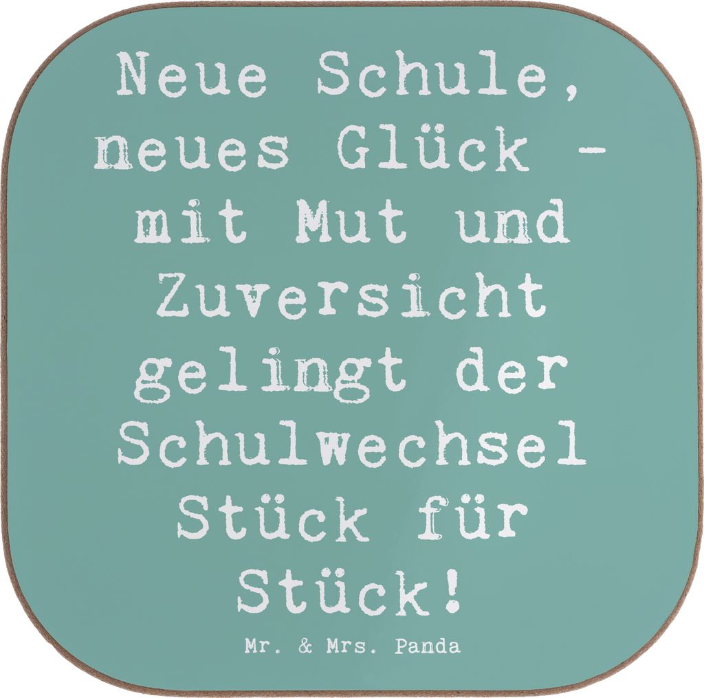 Mr. & Mrs. Panda Tischuntersetzer Spruch Einen Schulwechsel bewältigen - Meeresbrise - Geschenk, Zuversicht, Untersetzer für Gläser, Selbstbewus...