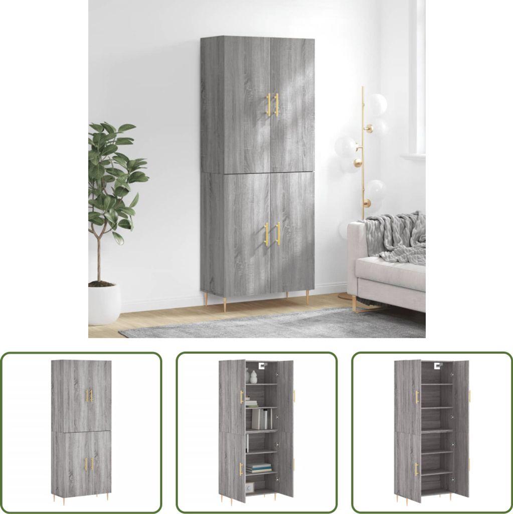 The Living Store Highboard Grau Sonoma 69,5x34x180 cm Holzwerkstoff