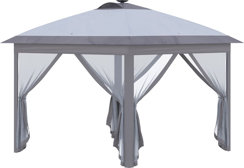 Outsunny Pavillon Faltpavillon mit Solar LED USB 3,3x3,3m Gartenpavillon Grau