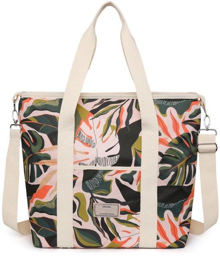 Geïsoleerde Herbruikbare Koelbox 15L/29L mit Grote Capaciteit und Verstelbare Schouderband für Schule, Büro, Picknick, 29L, B-Green Leaves
