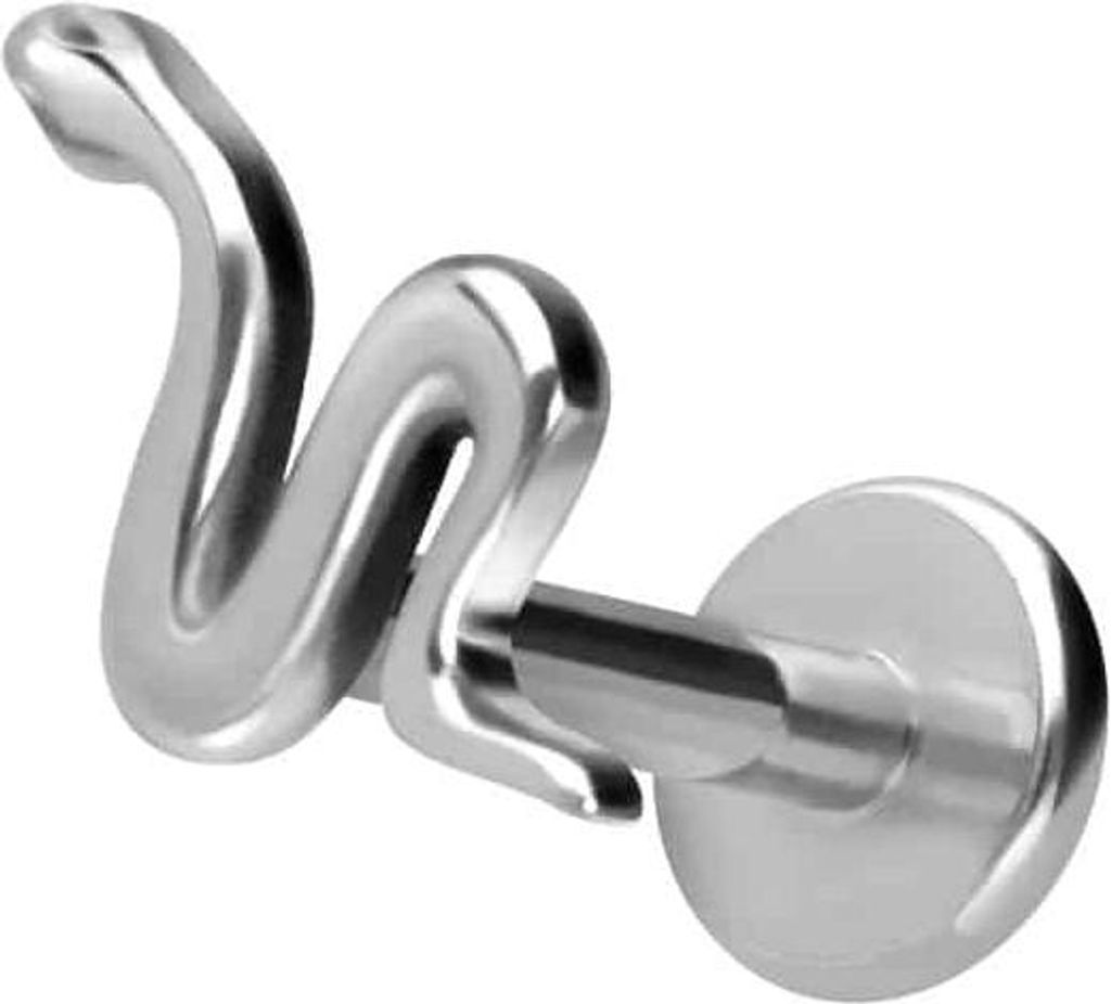 Ohrpiercing, Nasenpiercing Titan Labret mit Innengewinde SCHLANGE Silber Stablänge: 7mm | Stabstärke: 1,2mm