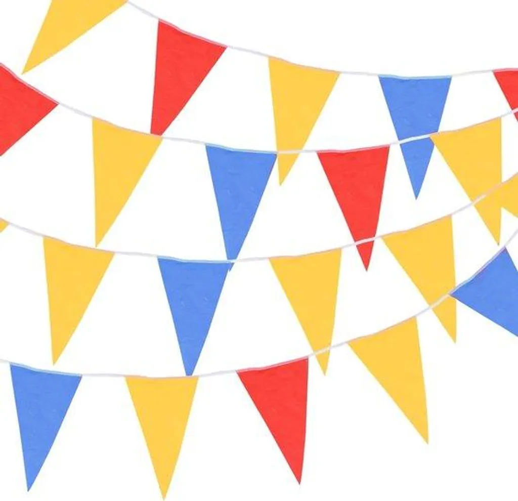 Drapeaux triangulaires 30m en nylon résistant aux UV jaune bleu rouge