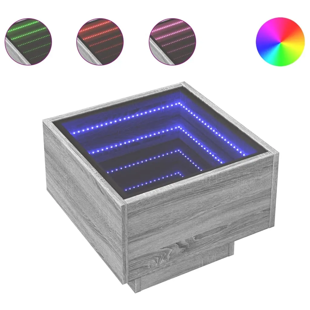 Tavolino con LED Grigio Sonoma 40x40x30 cm Materiale a base di legno