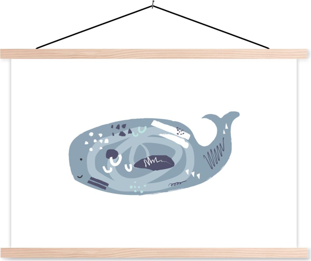 MuchoWow Textilposter Wal - Grau - Pastell 120x80 cm mit holzfarbenen Rahmen - Aufhängeset