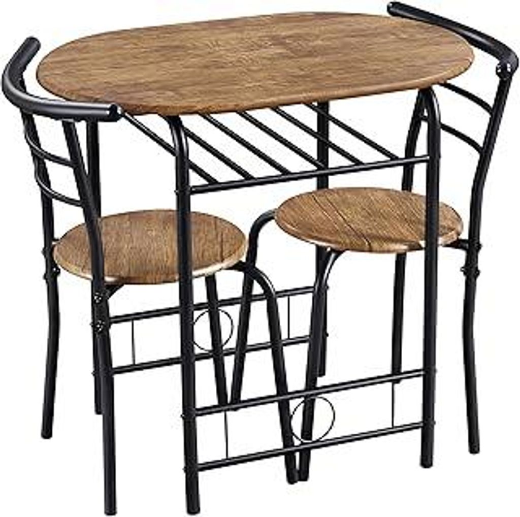 Essgruppe im Landhausstil Tischgruppe für 2 Personen mit 1 Esstisch & 2 Stühle Küchentisch mit Ablagefach Esstisch und Stühle Set, Braun