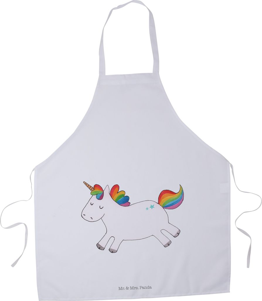 Mr. & Mrs. Panda Kochschürze Einhorn Happy - Weiß - Geschenk, Küchenzubehör, Grillschürze, Schürze, Einhörner, Lächeln, Latzschürze, Backs...