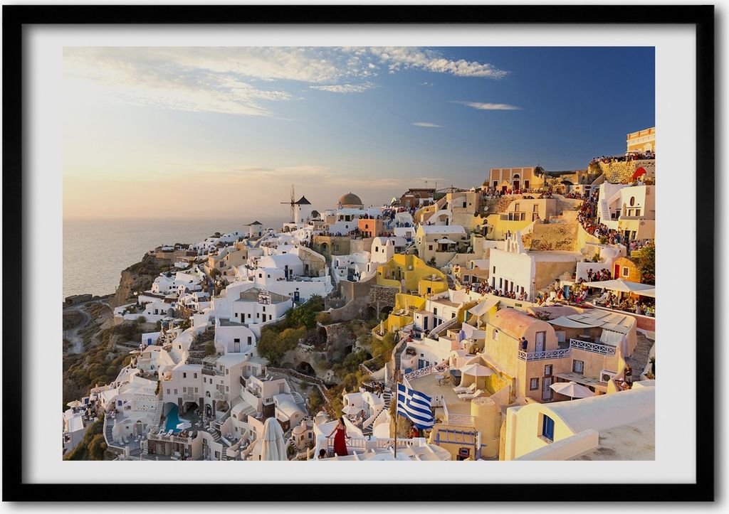 Bild - Bilderrahmen - 100 cm x 70 cm - MDF - Rahmen - Foto - Wandkunst Santorini, Griechenland