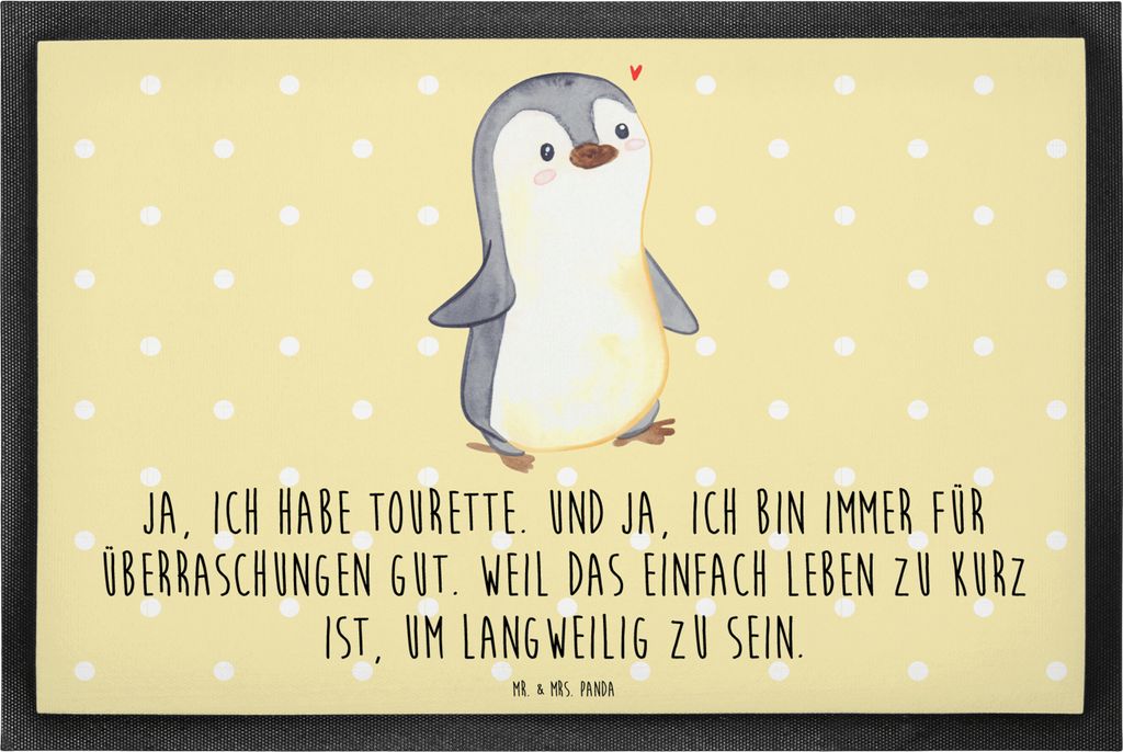 Mr. & Mrs. Panda fußmatte Pinguin Tourette 40 x 60 cm - Gelb Pastell - Geschenk, bodenmatte, Schmutzmatte, Syndrom, Ticstörung, flurmatte, Tics, ...