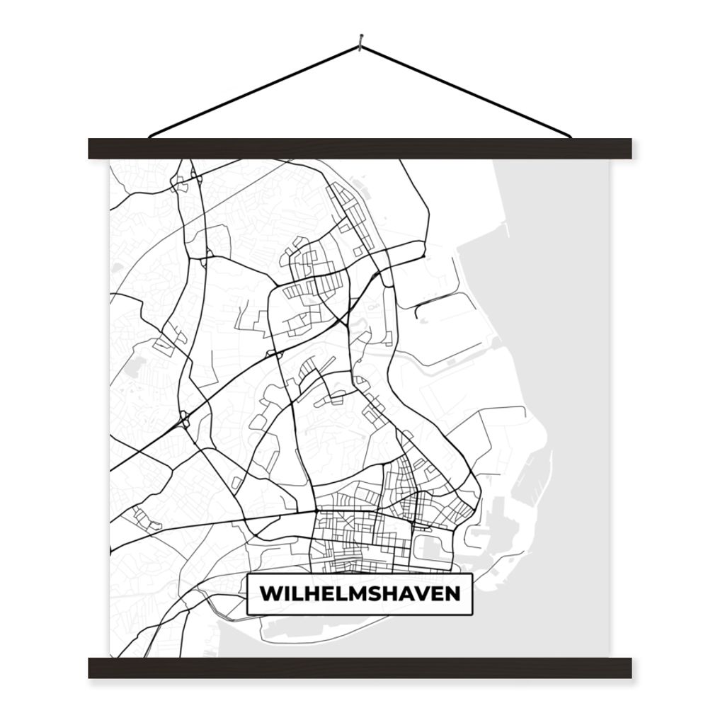 MuchoWow Textilposter Wilhemshaven - Karte - Stadtplan 40x40 cm mit schwarzem Rahmen - Fotos