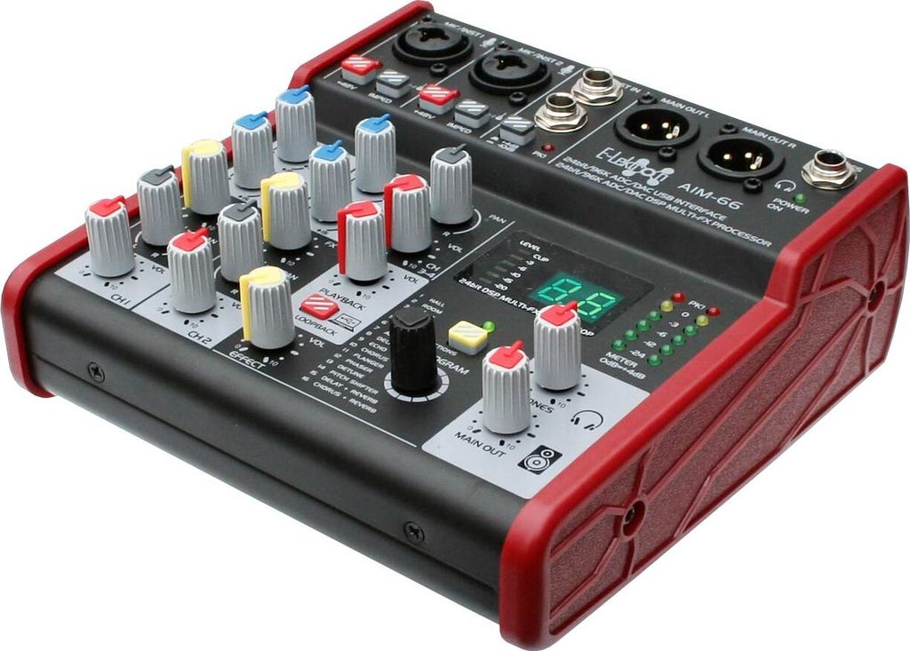 E-Lektron AIM-66 4-Kanal Streaming Audio Mixer mit USB-Interface, Live-Mischpult für Streaming, Recording, Gaming, usw. | EL172621