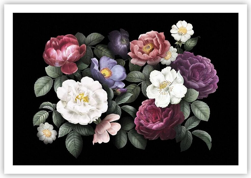 Poster - Poster ohne Rahmen - Blumen Blumenstrauß Komposition - 100x70 cm - Wand Bild - Wanddeko - Wandbilder - Kunstposter - Wandposter - Bilder ...
