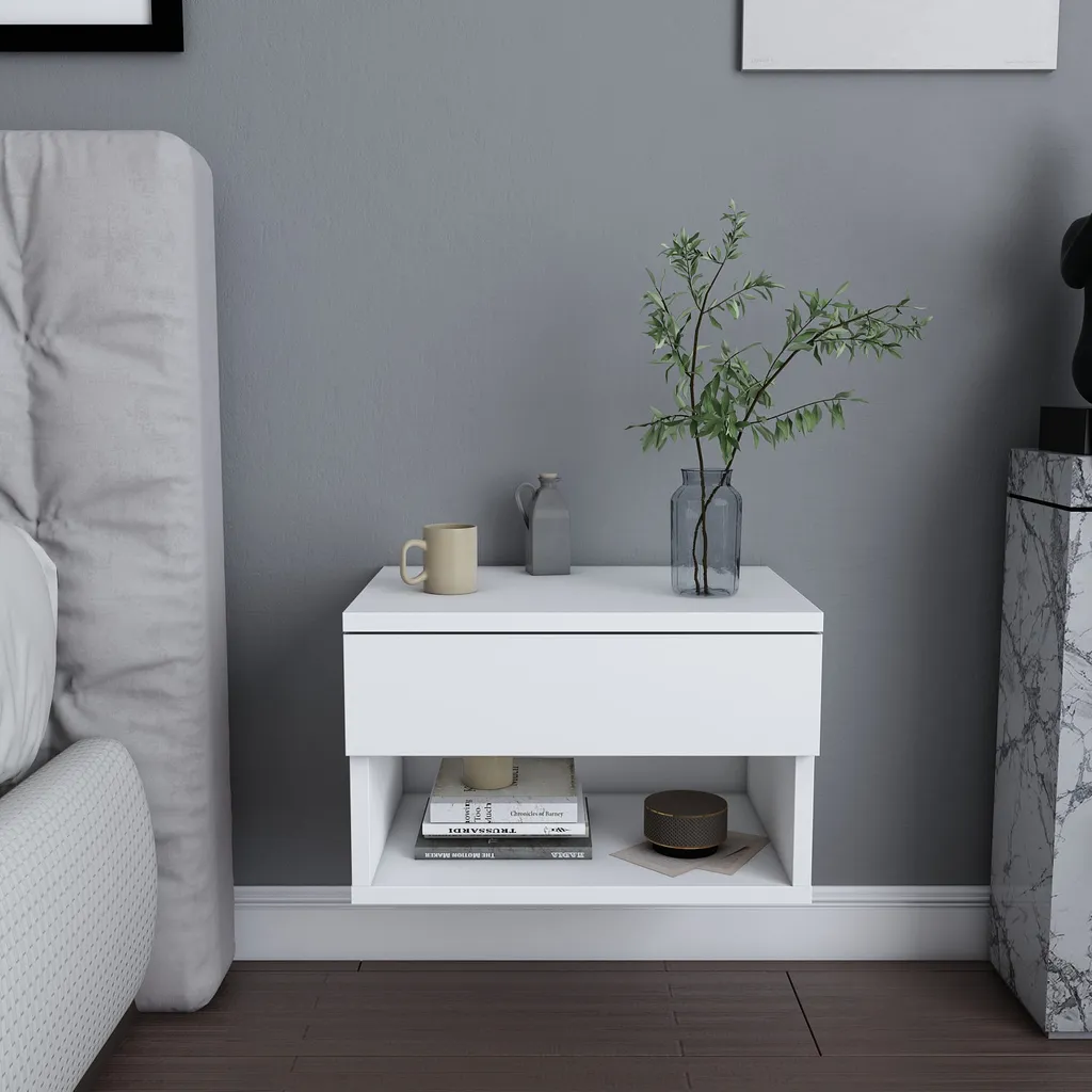 Table de nuit Jamot Skye Decor blanc - Chevet design 44,6 x 31,9 x 29 cm