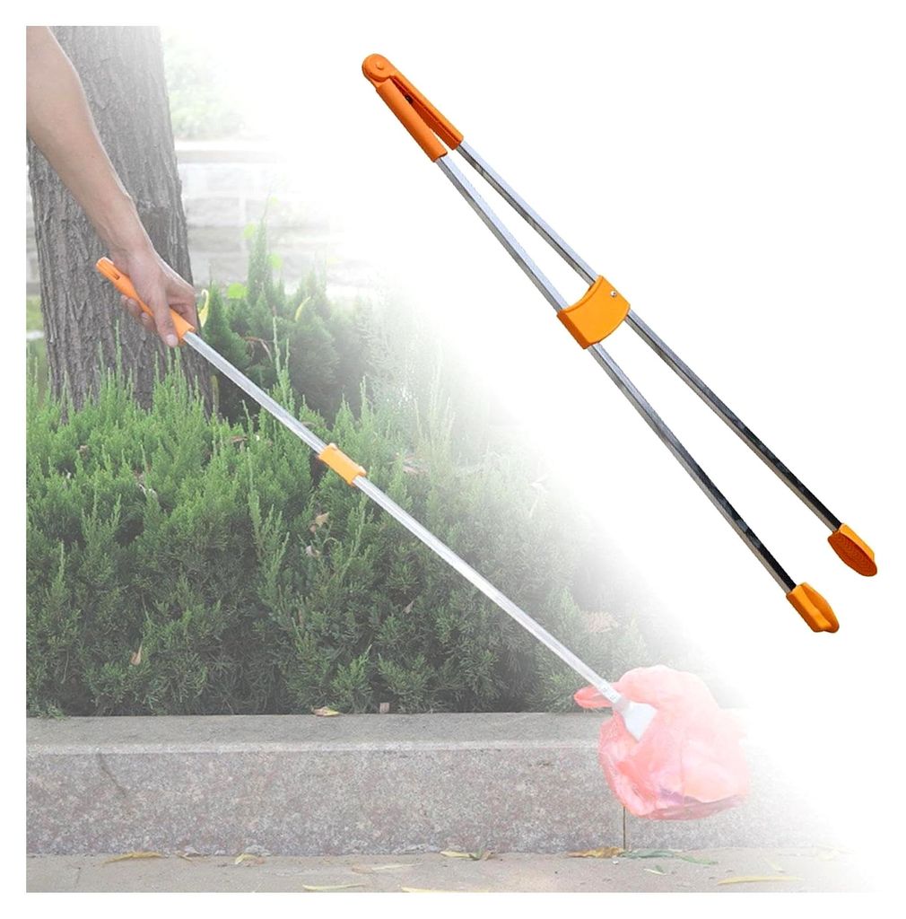Müllgreifer aus Edelstahl mit rutschfestem Griff und rostfreiem Material für Senioren, Reinigung, Garten und Haushalt, Gummikopf