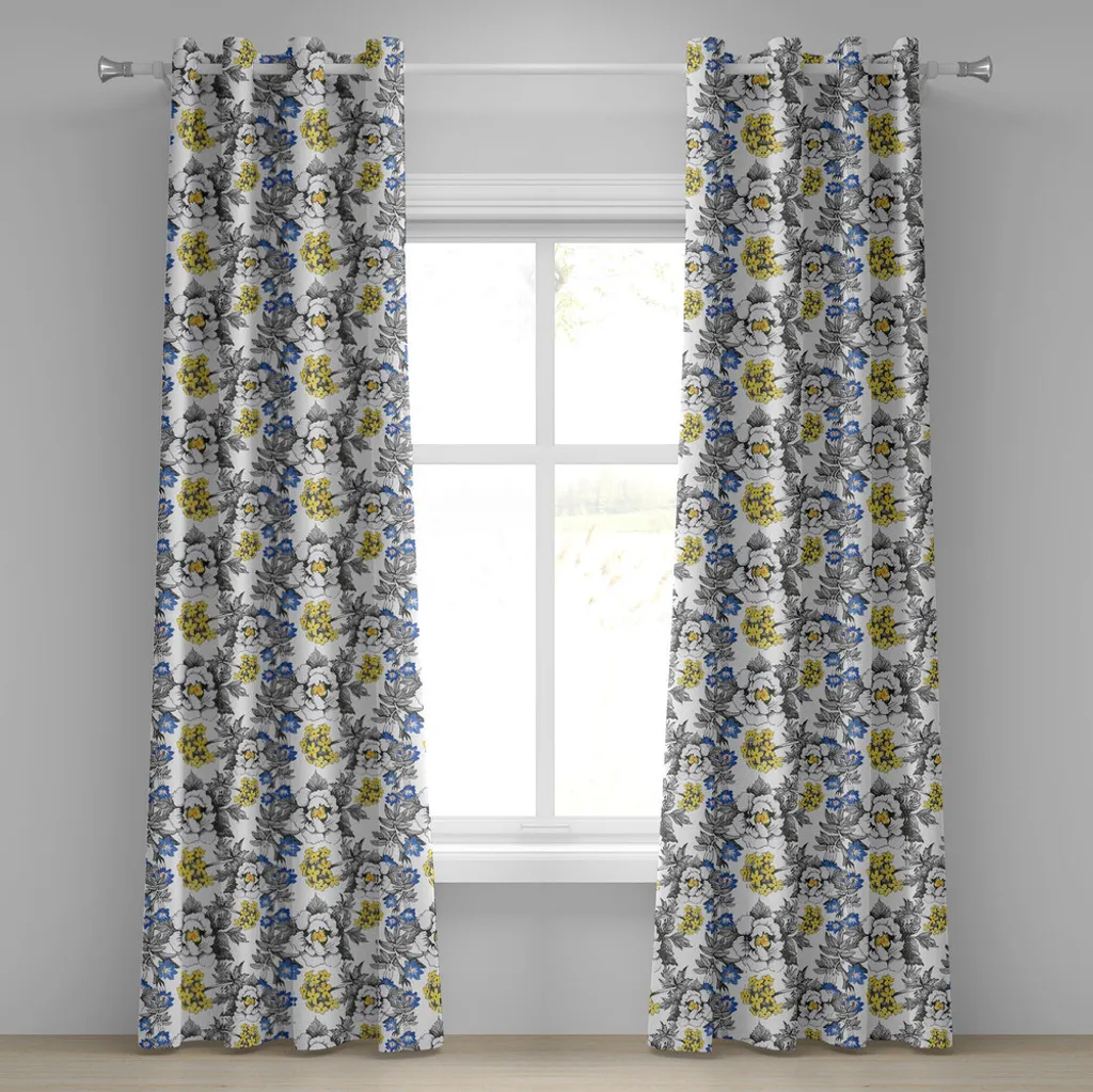 ABAKUHAUS Rideau à œillets pivoines et hortensias 280x175 cm gris jaune