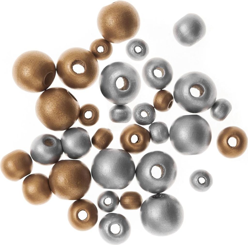 Holzperlen Kugeln GOLD SILBER Mix 30St.
