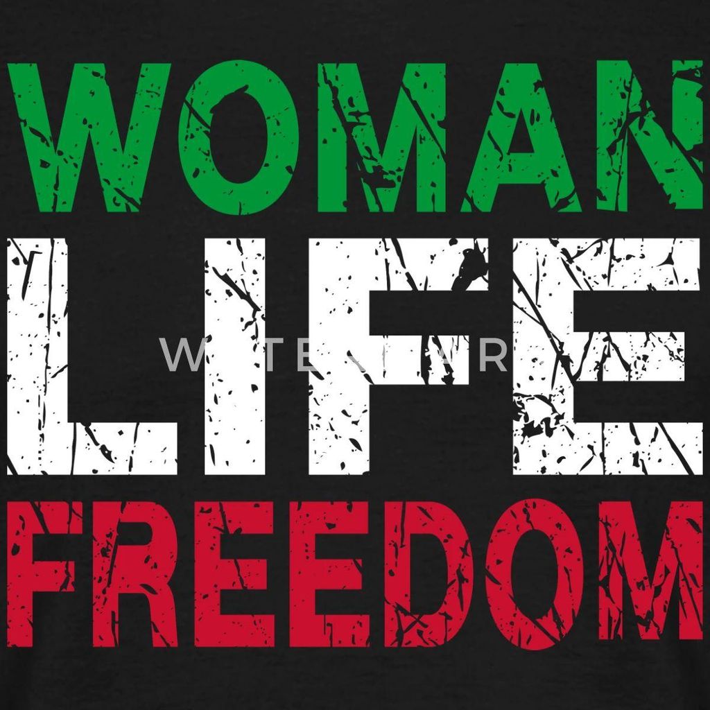 Spreadshirt Women Life Freedom Iran Protest Flagge Männer T-Shirt, 4XL, Schwarz