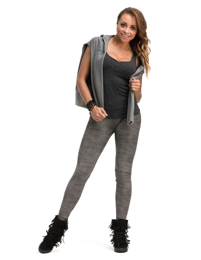 Damen Leggings lang hoher Bund Hose Muster gekämmte Baumwolle 6-denim-braun L