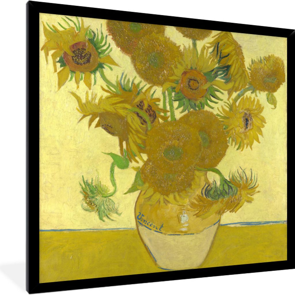 MuchoWow Gerahmtes Poster Sonnenblumen - Vincent van Gogh 40x40 cm - Poster mit Schwarzem Bilderrahmen Wandposter Rahmen Foto Bilder - Mit Rahmen...