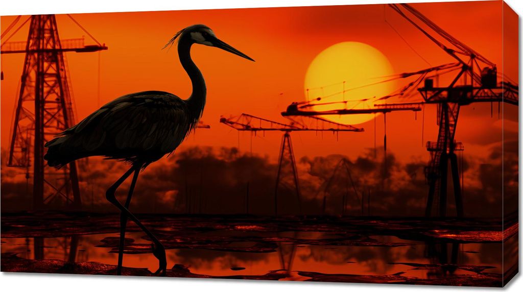 Bild 90x50cm Dämmerung Industrieller Kran