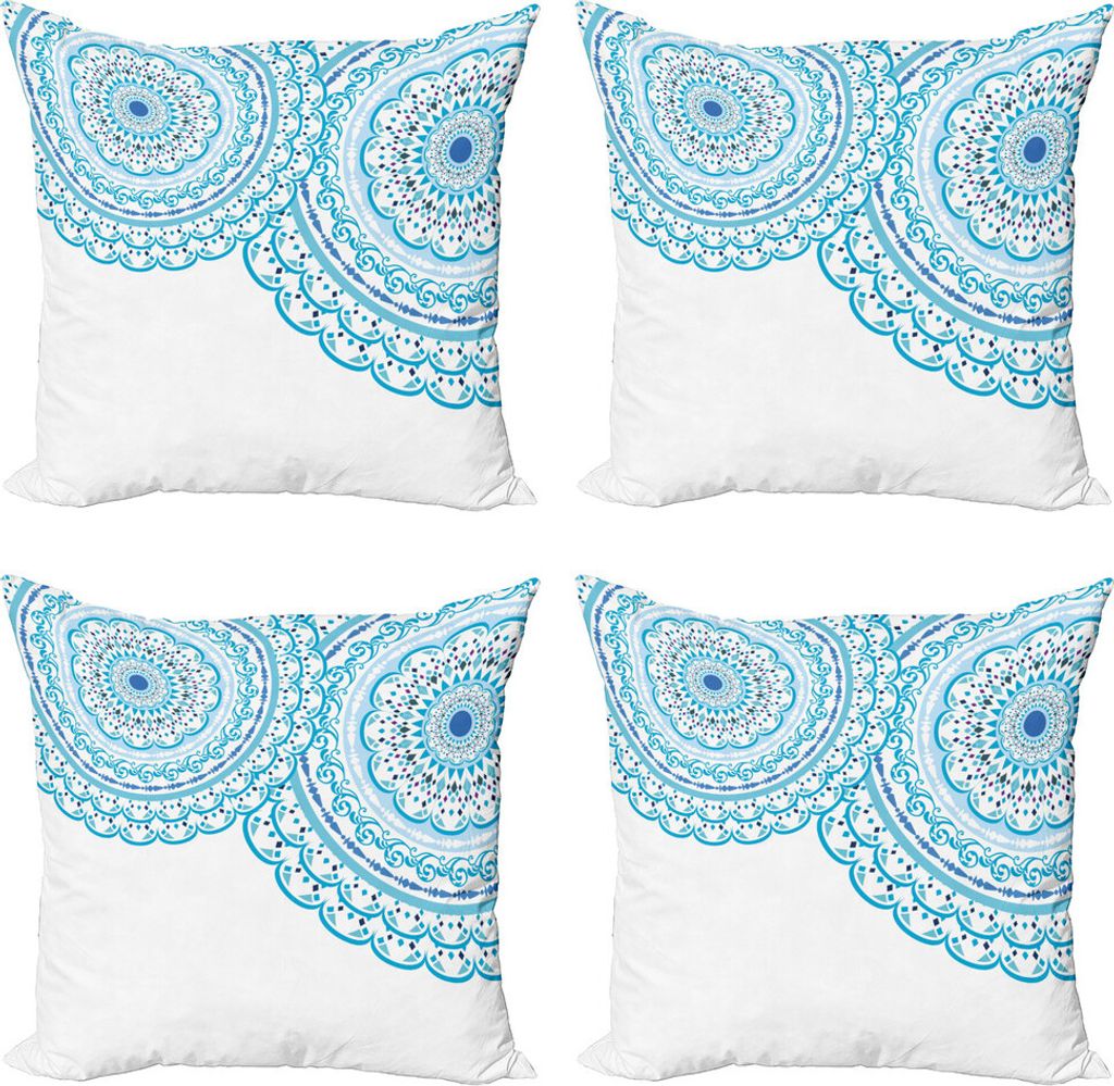 ABAKUHAUS Mandala Kissenbezug Set (4 Stück), Hochzeits-Einladung Spitze, Moderner Doppelseitiger Digitaldruck, 45 cm x 45 cm, Himmelblau Hellblau