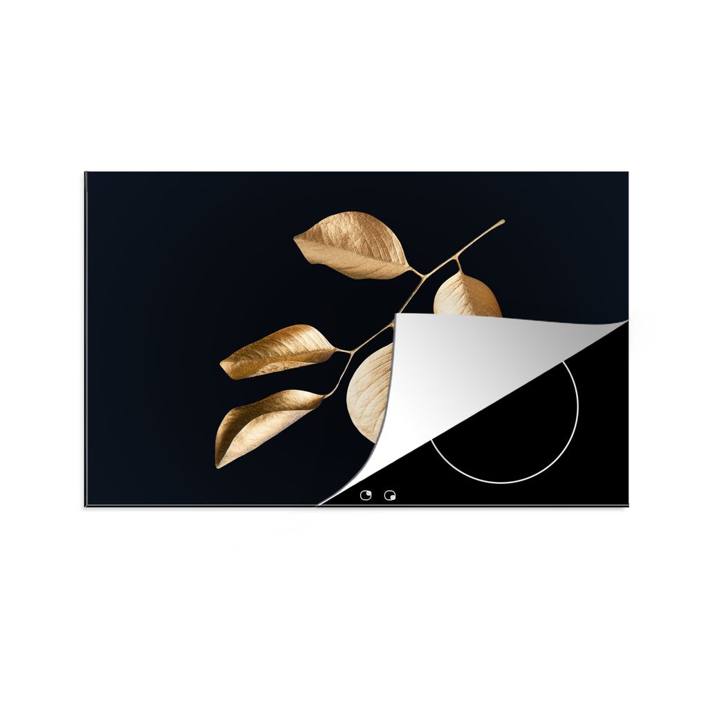 KitchenYeah Herdabdeckplatte Blätter - Zweig - Gold - Luxus , 80x52cm, Küche Deko, Glaskeramikkochfeld Herdabdeckung, Abdeckplatte fùr Kochfeld
