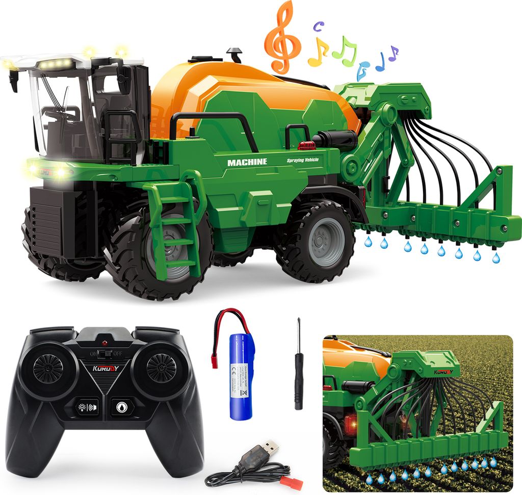 Ferngesteuerter Traktor Ferngesteuert, Traktor Spielzeug ab 3 Jahre, Traktor mit Fernbedienung, Sprinkler,Ton und Licht