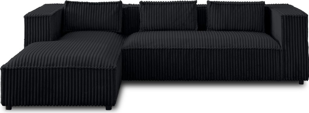 Lisa Design Stella - 4-Sitzer Ecksofa links - groß gerippter Cord , Schwarz