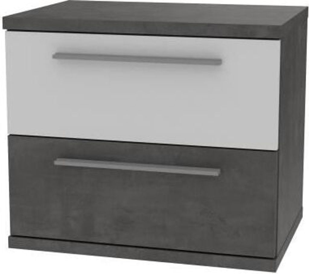 Nachttisch 2 Schubladen - Weißer und dunkelgrauer Beton - L 50,1 x T 34,7 x H 44,7 cm - JULIETTA