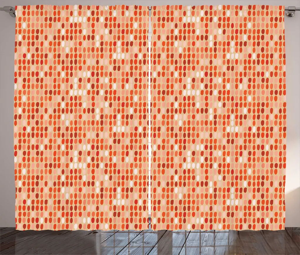 ABAKUHAUS Tenda rustica con motivo a cerchi, tonalità mandarino, tenda con passanti e ganci per camera da letto, 280 x 245 cm, multicolore