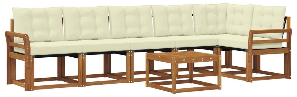 vidaXL Outdoor-Sofagarnitur mit Kissen 7 pcs Natur und Creme