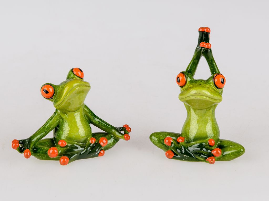 2er Set Yoga Frosch Deko Figur Dekofigur Zierfigur Frösche Tierfigur Froschfigur