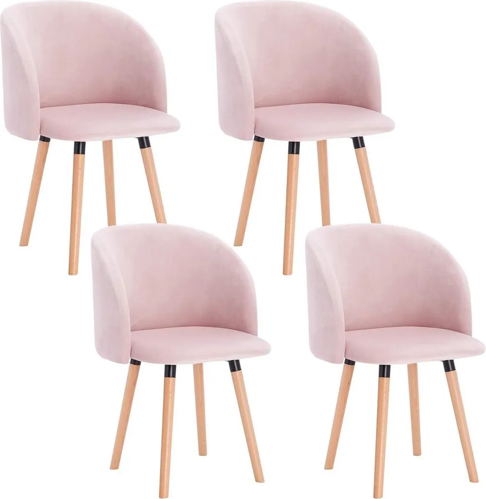 Lot de 4 chaises confortables en velours rose pour soulager le dos et bras