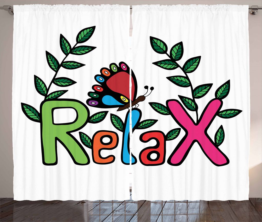 ABAKUHAUS Zitat Rustikaler Vorhang, Phrase Schmetterling und Blätter, Wohnzimmer Universalband Gardinen mit Schlaufen und Haken, 280 x 245 cm, Meh...