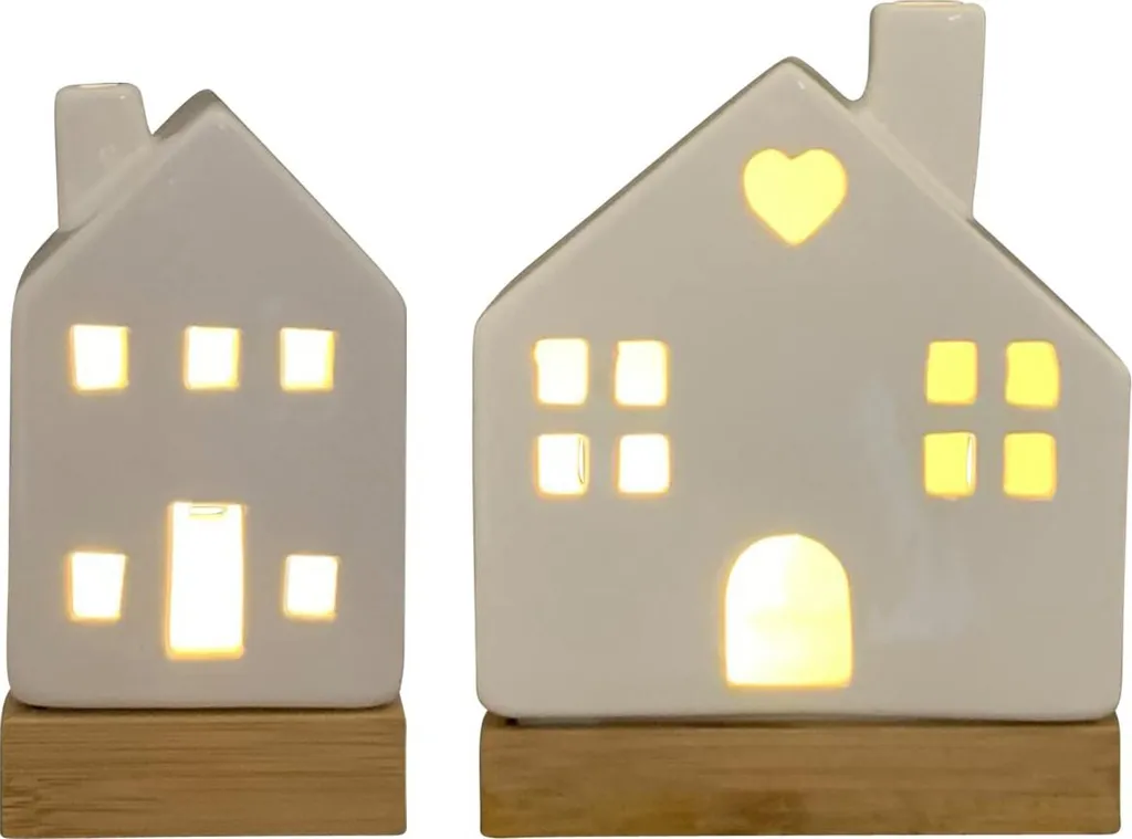 Maisons lumineuses LED en porcelaine blanche - Kit déco Noël 15cm