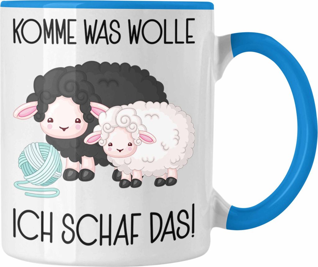 Trendation - Komme Was Wolle Tasse Geschenk Bauern Bauernhof Wollschaf Spruch Stricken Landwirte Nähen (Blau)