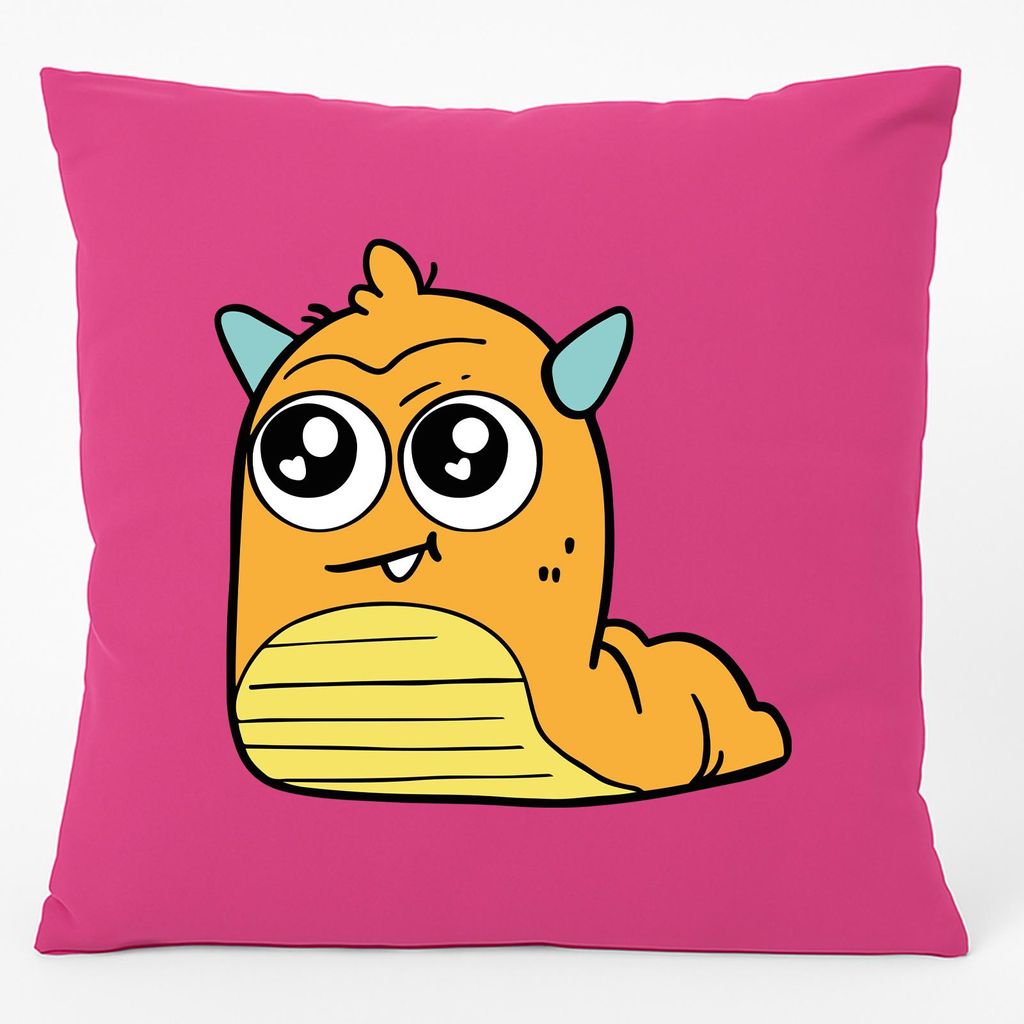 Huuraa Kissen süßes Monster Orange 40x40cm mit Füllung Fuchsia Baumwolle Dekokissen Geschenkidee