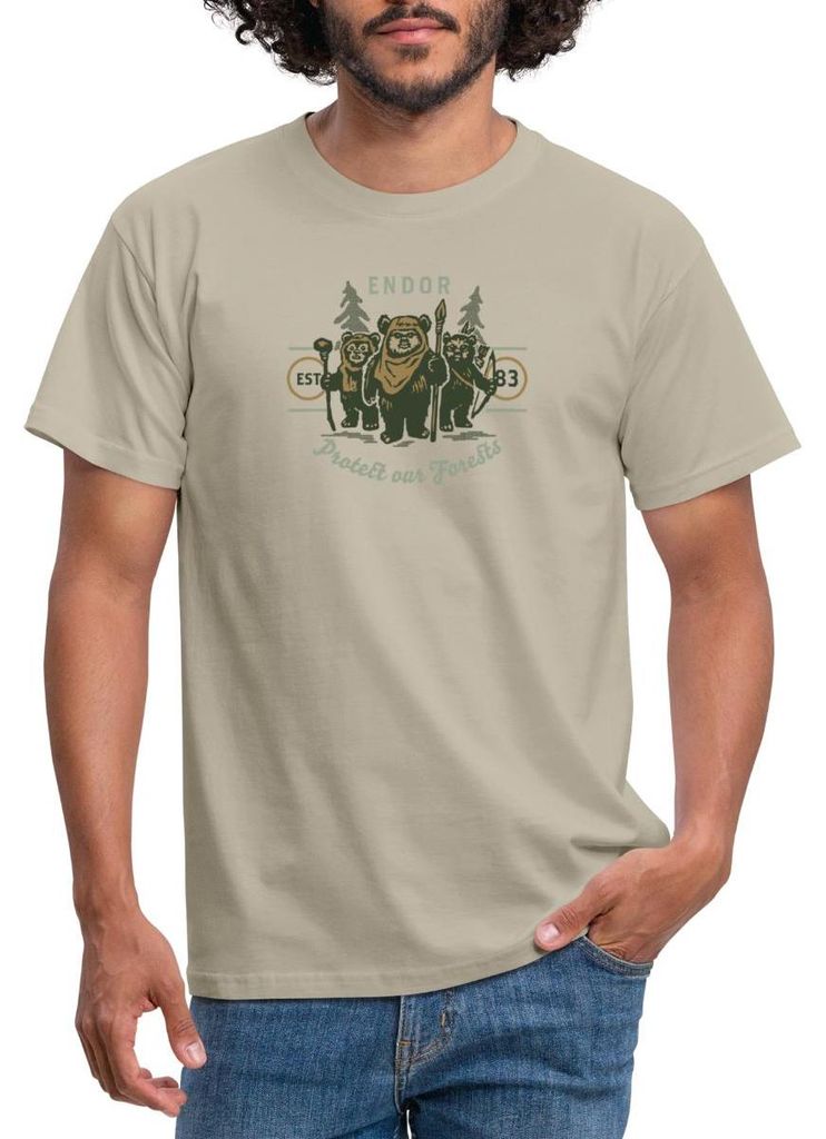 Star Wars Motiv & Spruch Endor Protect Our Forests Männer T-Shirt, M, Sandbeige