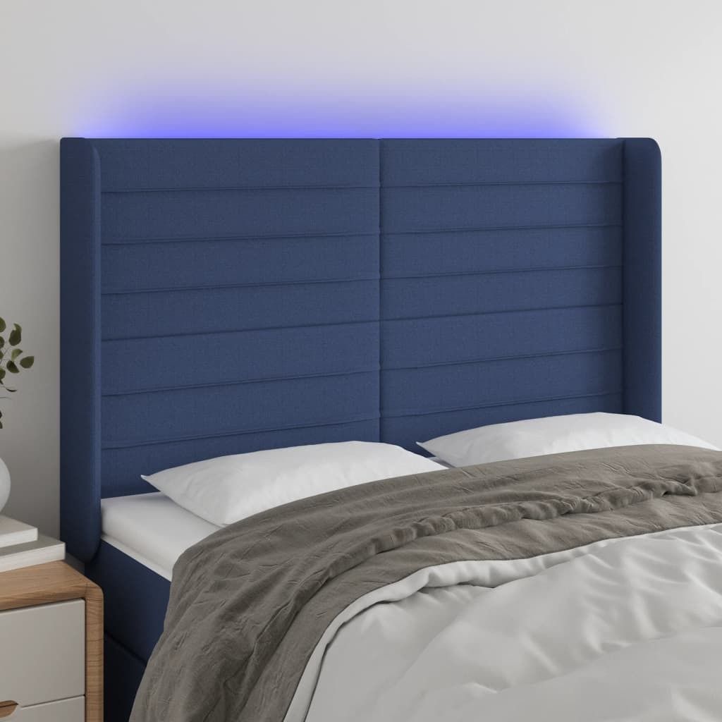 vidaXL LED Kopfteil Blau 147x16x118/128 cm Stoff - Kopf- & Fußenden