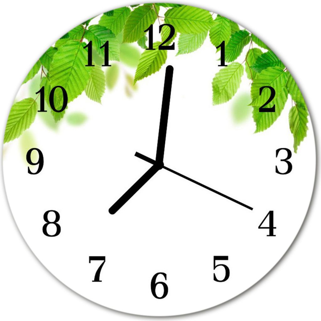 Glasuhr Wanduhr Küchenuhr Echt-Glas 30fi cm Laub grün