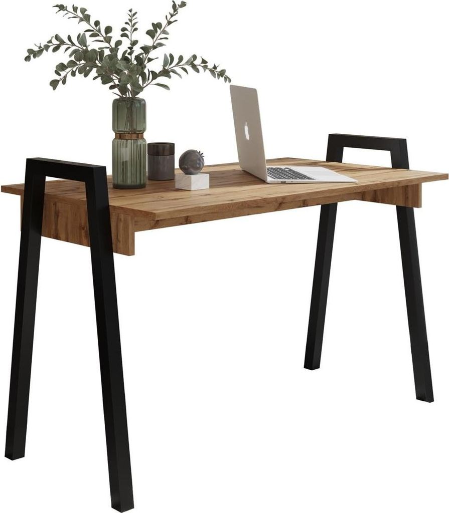 BETTSO Schreibtisch FRAME - Loft Design mit Eichenplatte und schwarzen Beinen, Maße 120x68 cm
