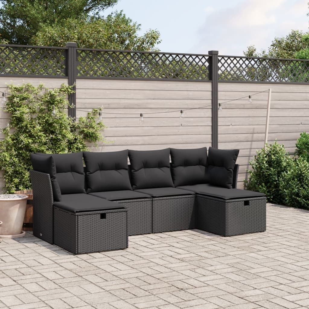6-tlg. Garten-Sofagarnitur - mit Kissen Schwarz Poly Rattan - Gartenmöbelset 3263231
