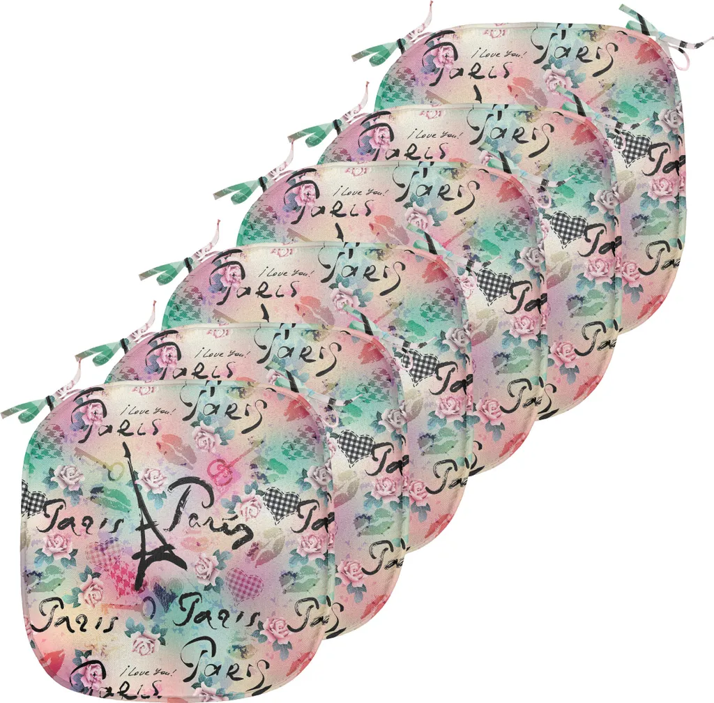 Coussins de Chaise avec Attaches Lavables et Imperméables Motif Roses Set de 6