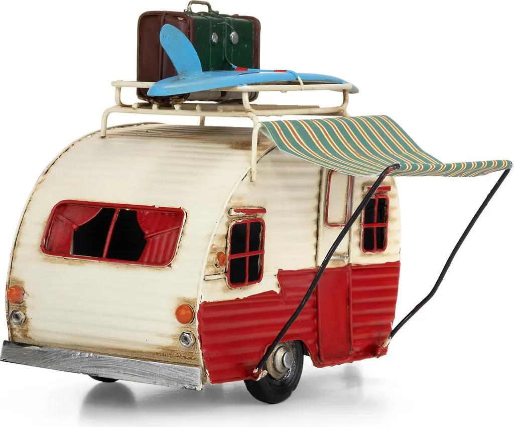 Caravane Rétro Rouge et Blanc en Tôle Modèle Oldtimer de Collection - 6