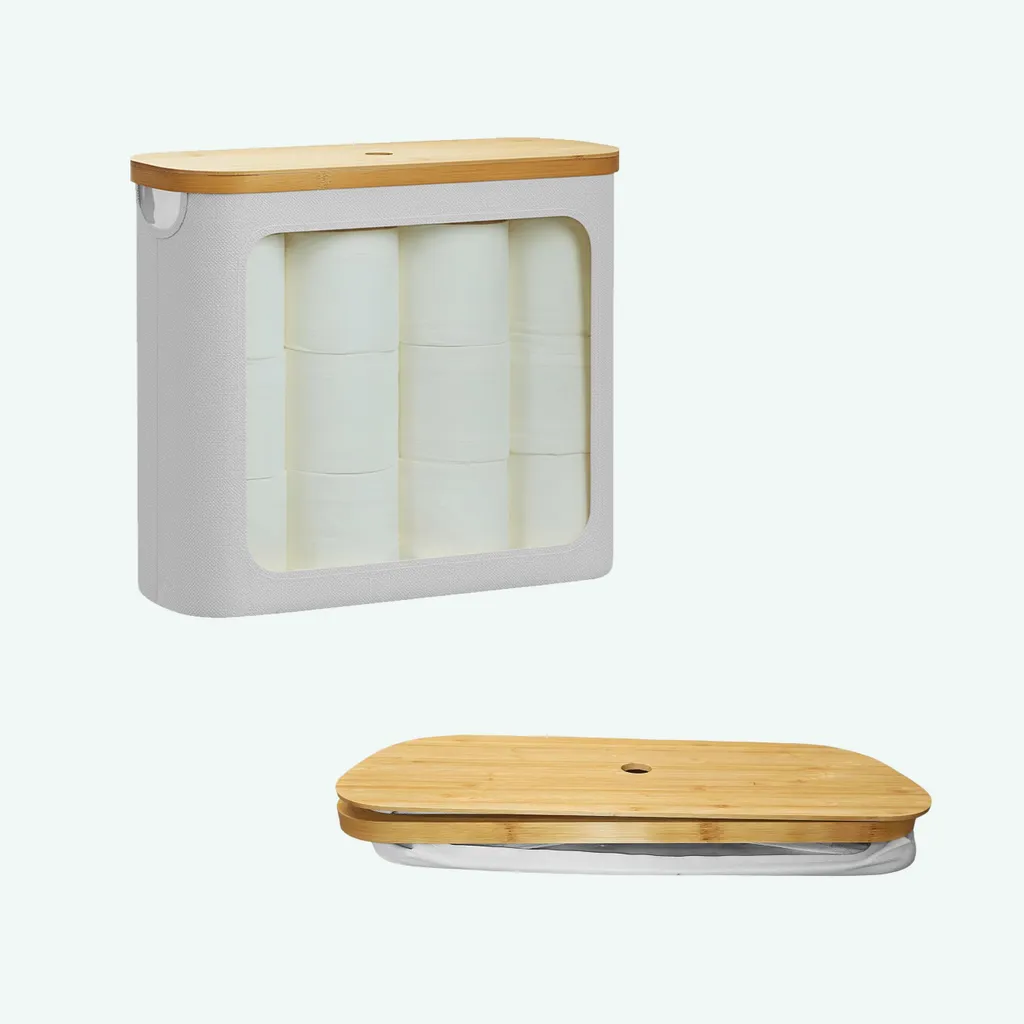 Lifewit Contenitore Carta Igienica, Cesto Porta Carta Igienica, Portarotoli Carta Igienica Scorta con Coperchio in Bambù, Organizer Bagno, Cestino Portaoggetti, Scatola, 23L, Grigio Scuro
